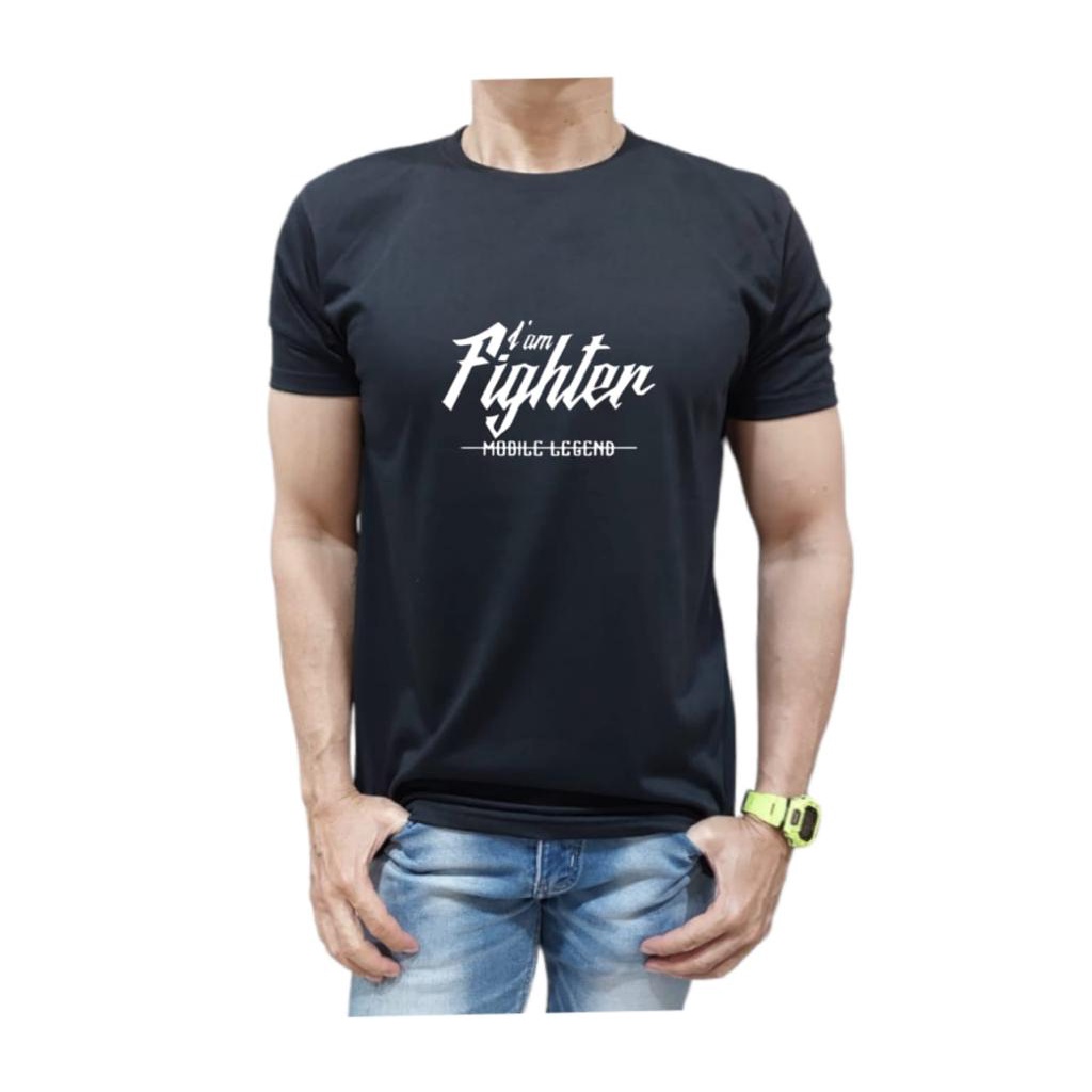 KAOS PRIA BAHAN KATUN MODEL TULISAN I AM FIGHTER MOBILE LEGEND NYAMAN DIPAKAI TIDAK PANAS