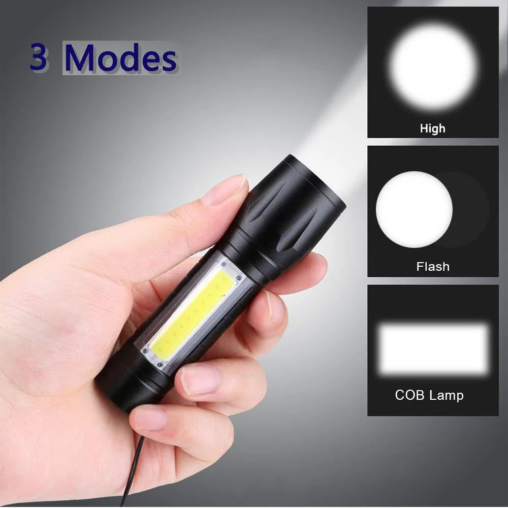 3mode Pencahayaan Senter Mini LED, 8lampu Sisi COB LED, Senter LED Zoom Portable Rechargeable, Lampu Flash LED Sangat Terang Untuk Camping Hiking Outdoor