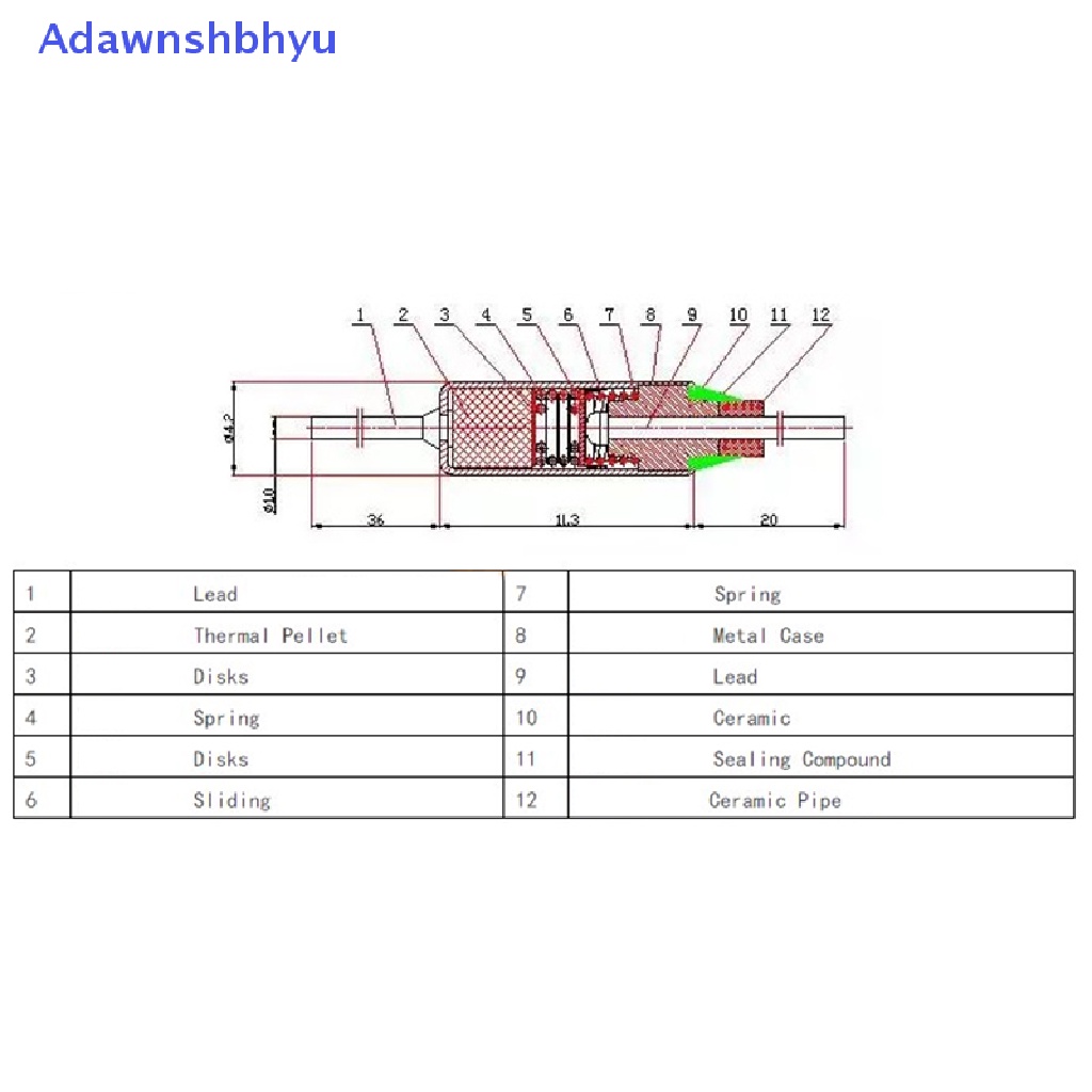 Adhyu Thermal Fuse RY 10A 250V Suhu 65C℃ 100℃ 130℃ 155℃ 185℃ 200℃ 240℃ Id