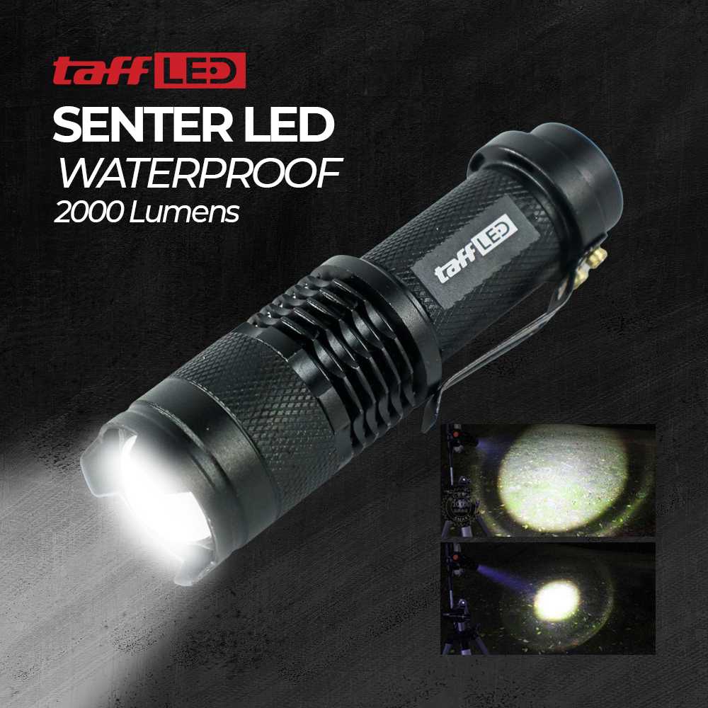 TaffLED Pocketman Senter LED Waterproof USB Recharge Cree XPE Jarak Jauh Dekat - Hitam