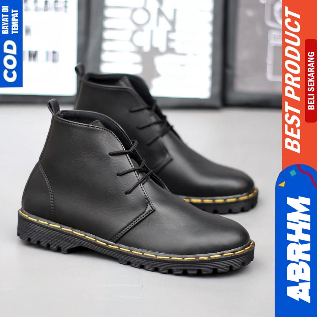 Sepatu Formal Kerja Pantofel Docmart Low Boots Pria Hitam Abraham INO