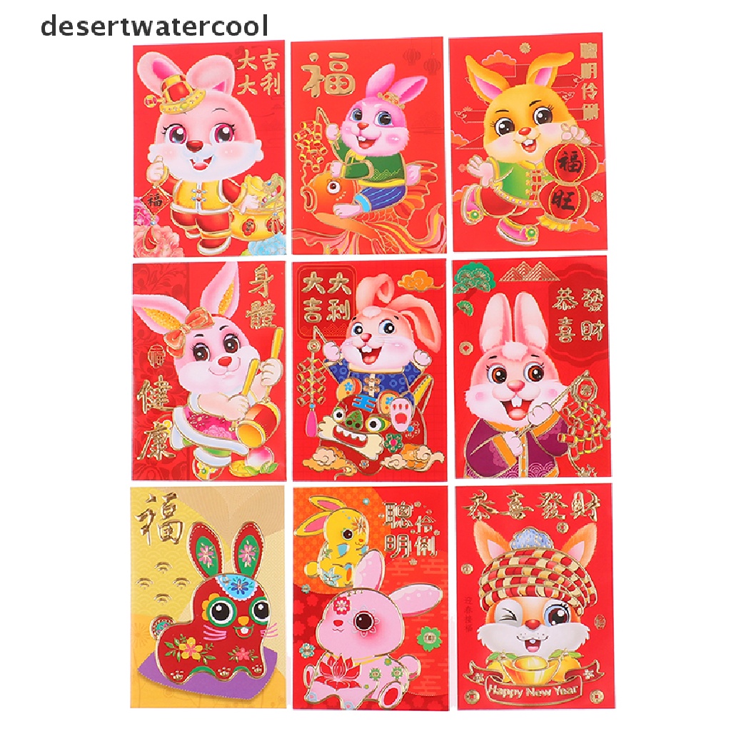 Deid 6pcs 2023 Zodiak Kelinci Tahun Kartun Amplop Merah Festival Musim Semi Hongbao Martijn