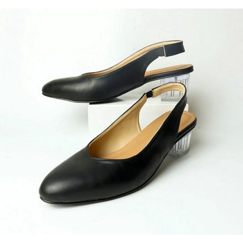 OXPOR News IMPOR Wanita Big Size 41-45 Black HAK kaca Mewah / Higheels Formal Sepatu Kerja JUMBO Kulit Hitam, 43