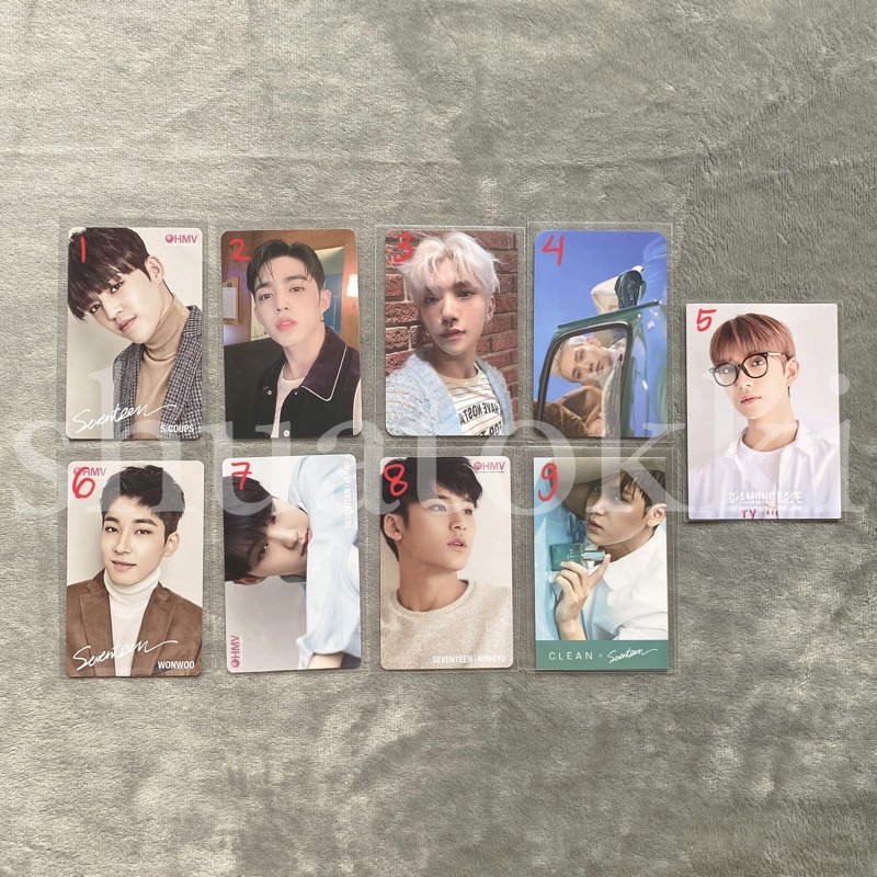 SEVENTEEN BENEFIT PHOTOCARDS HMV TRADING CARD RARE SCOUPS JOSHUA WONWOO HOSHI MINGYU CLEAN INTERPARK