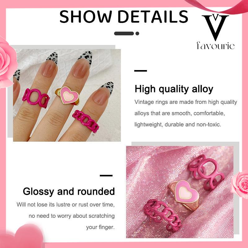 COD3PCS Heart Geometry Rings Cincin Geometri Jantung Cincin Mode Menetes Minyak yang Dapat Disesuaikan untuk Aksesoris Perhiasan Wanita-FA