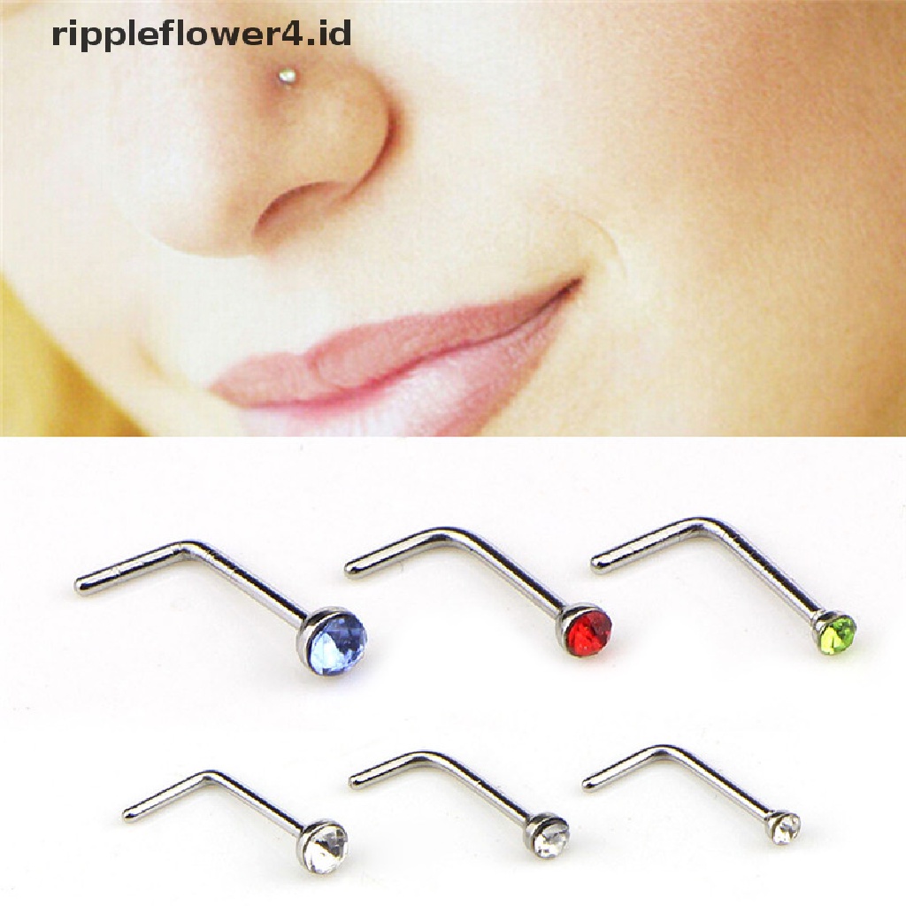 {rippleflower4.id} 60pcs/set Cincin Hidung Bentuk L Kristal CZ Stainless Steel Tusuk Tubuh~