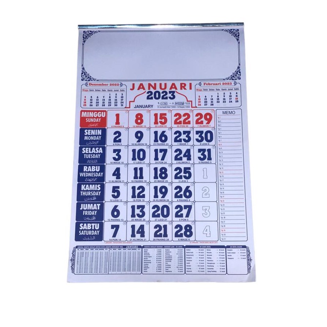 

Kalender Bulanan Dinding Tahun 2023 ( 50Cm X 32 Cm )
