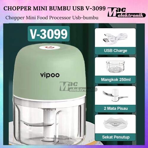 Blender Mini Blender Daging Portable Chopper Mini USB CHARGING Multifungsi Vipoo 3001