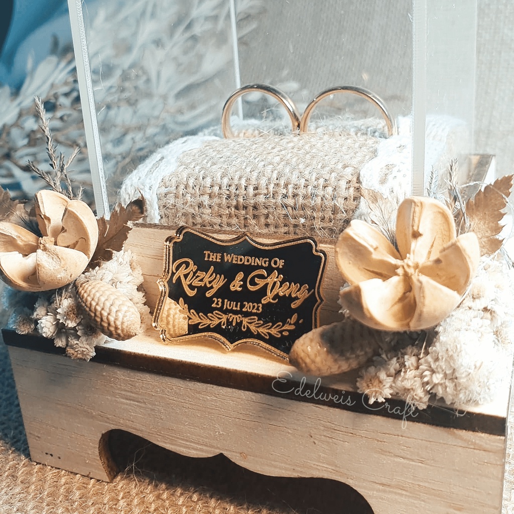 (Ready Stock) Kotak Cincin Pernikahan Kayu Akrilik Gaya Rustic bonus Custom Nama