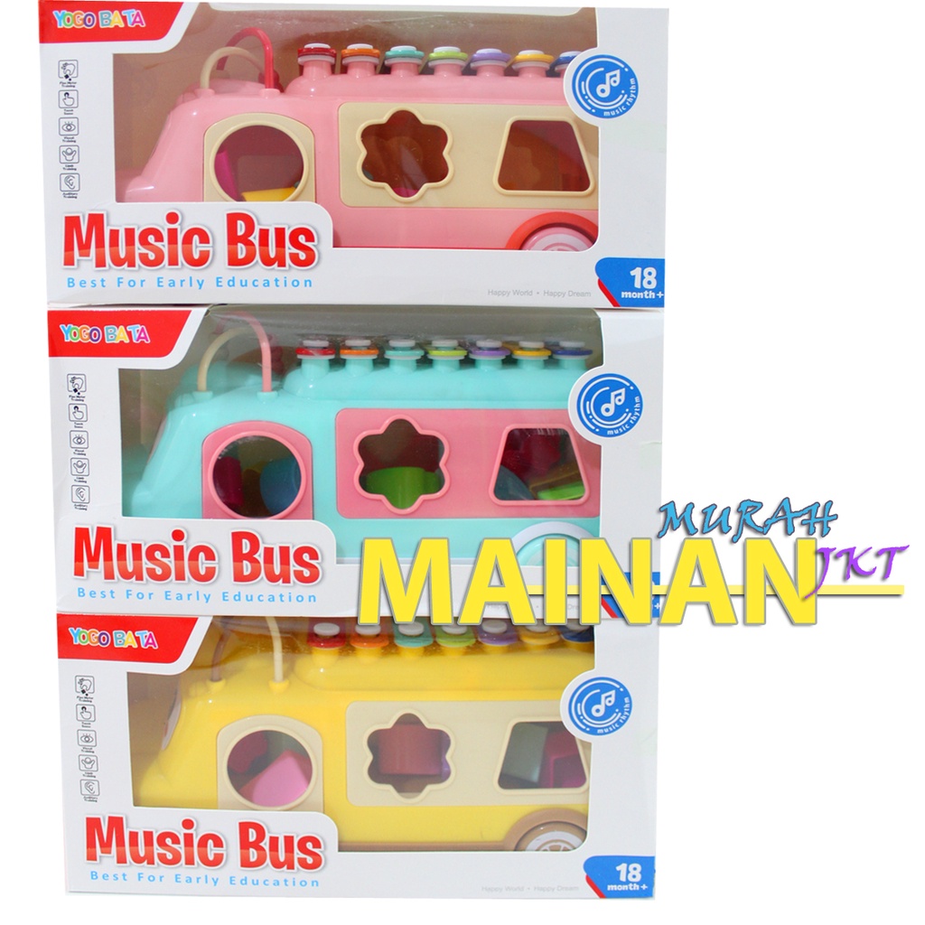 MAINANKEI MAINAN ANAK MURAH XYLOPHONE DUS MUSIK BUS YE19 MUSIK GAMBANG DAN BENTUK SHAPE PUZZLE MOBIL EDUKASI ANAK