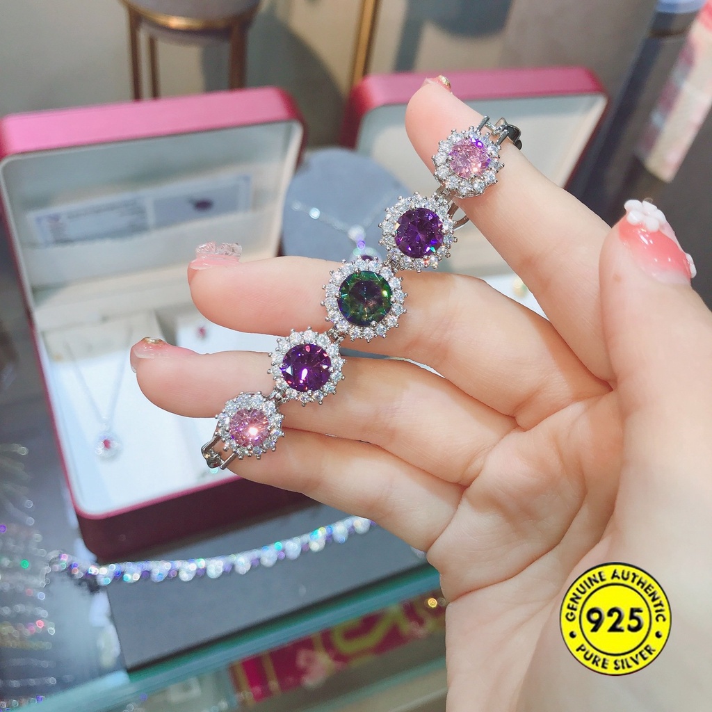 Gelang Moissanite Delapan Hati Dan Delapan Panah Berlian Merah Muda Amethyst Permata Berwarna Gelang M1547