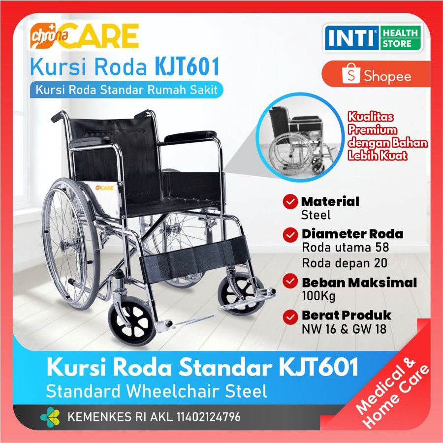 Chrona Care | Kursi Roda Standar KJT601 | Standard Wheelchair Steel