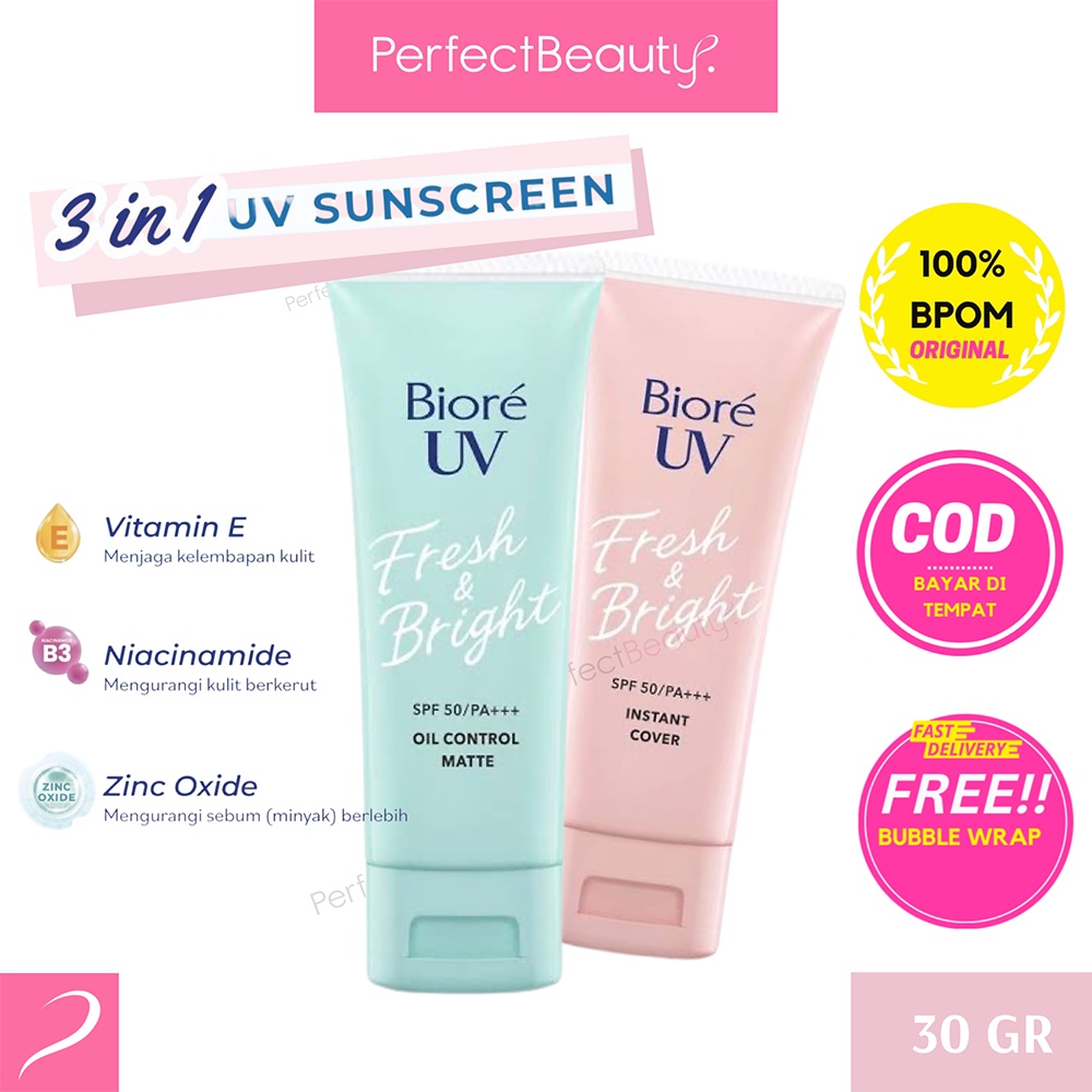 Biore UV Fresh &amp; Bright Sunsncreen SPF 50+ PA+++ (30g) (Instant Cover / Oil Control)