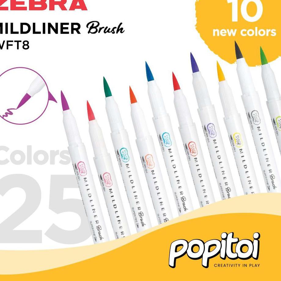 

チ ZEBRA Mildliner BRUSH Pen Marker Double Ended Highlighter pastel ..