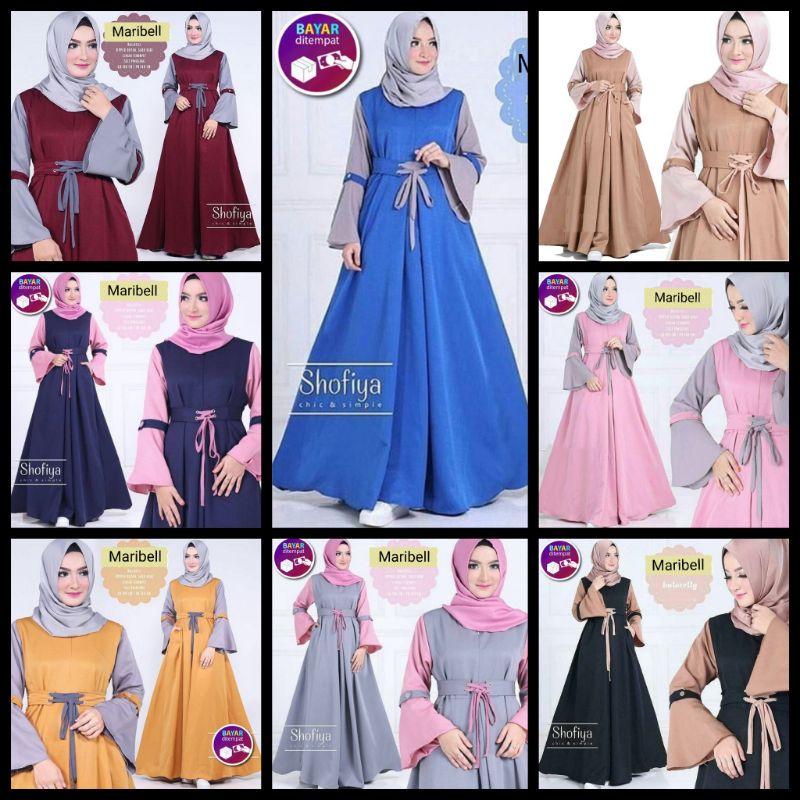Maribell - Dress Baju Gamis Wanita Muslim Kondangan Busui Tali Pita Pinggang Tengah Tangan Lengan Le