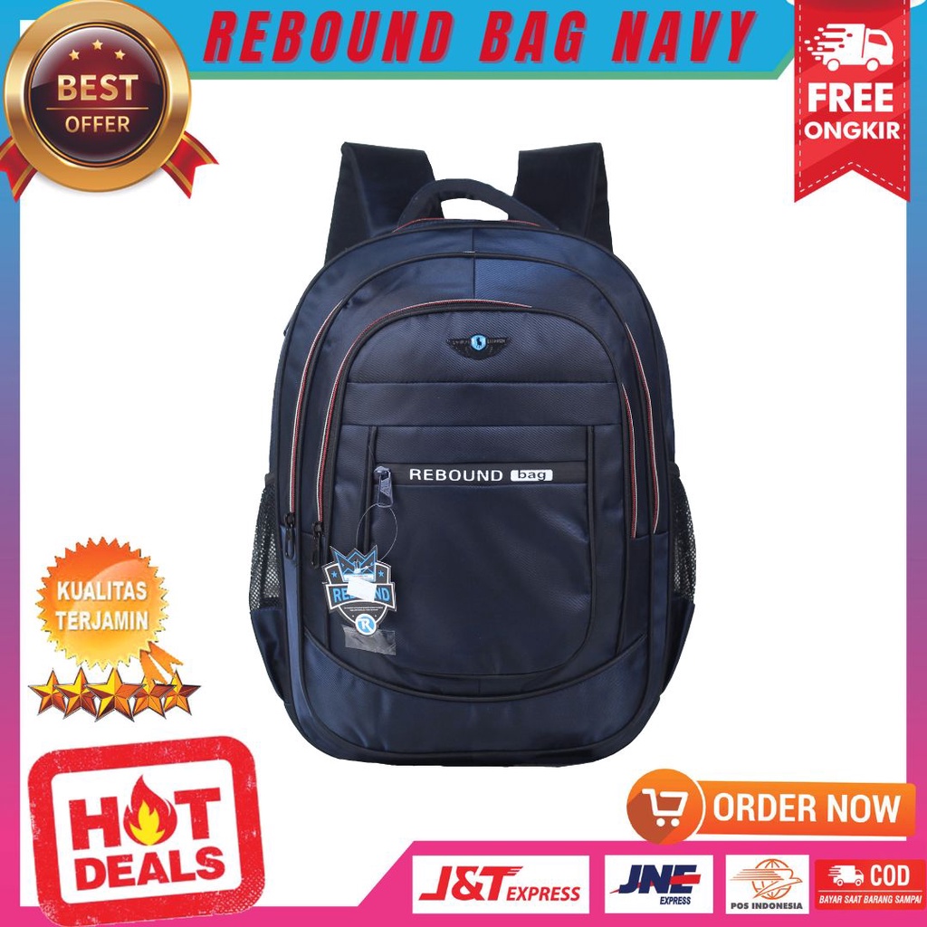 Tas Ransel Laptop Bahan Nilon Backpack Cowok Keren Stylish Multifungsi Tas Punggung Sekolah Kerja Kuliah Free Raincover Berkualitas Rebound Bag Navy