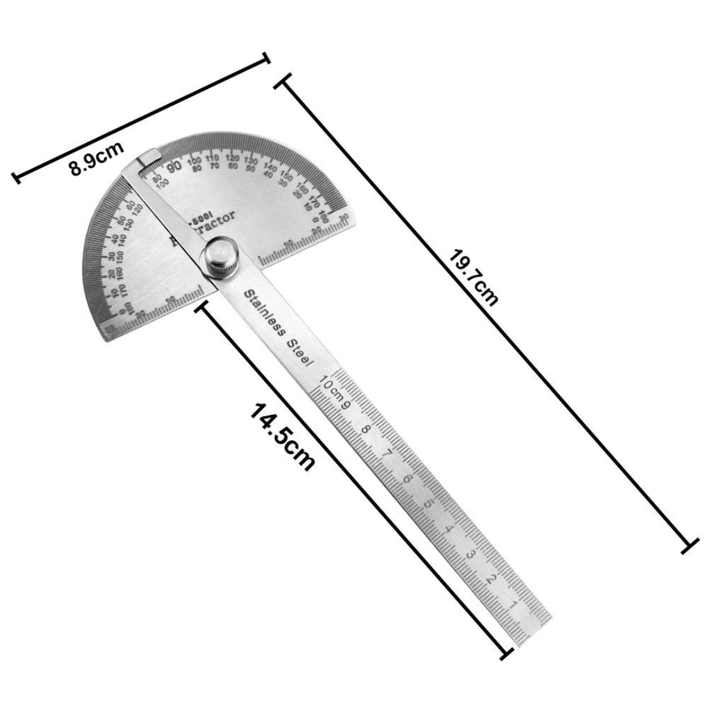 Penggaris Busur 180° Derajat Bahan Stainless Steel Goniometer Alat Ukur Sudut