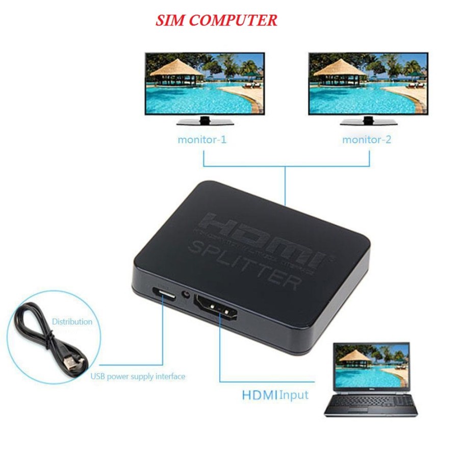 Jual HDMI Splitter 1x2 1 in 2 Out Full 3D 4k Repeater Amplifier (Lose