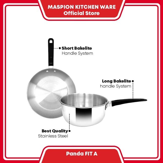 1SET Frypan dan Saucepan 16 cm dan 20 cm MASPION PANDA FIT A SATINLESS STEEL