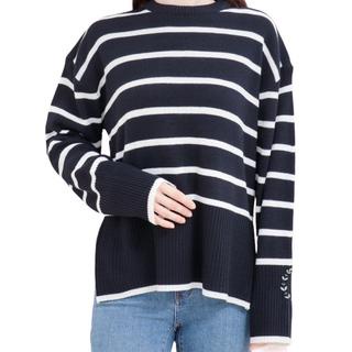 Knitware Oversize Wanita Blouse Korean Style Belang - Belang Lengan Panjang
