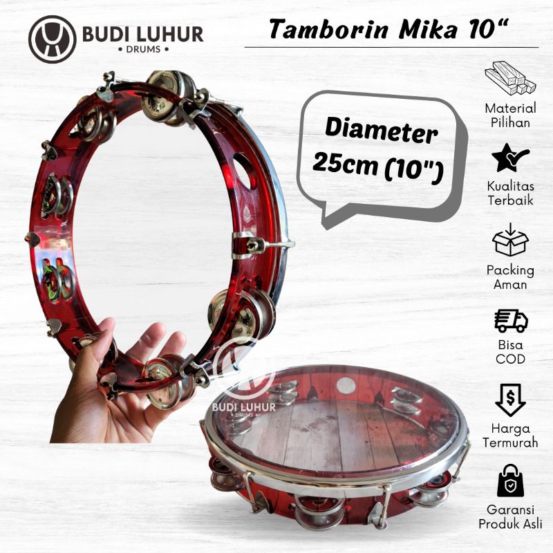 Tamborin Mika 10 Inch Tamborine Asli Orignal Suara Nyaring Berkualitas