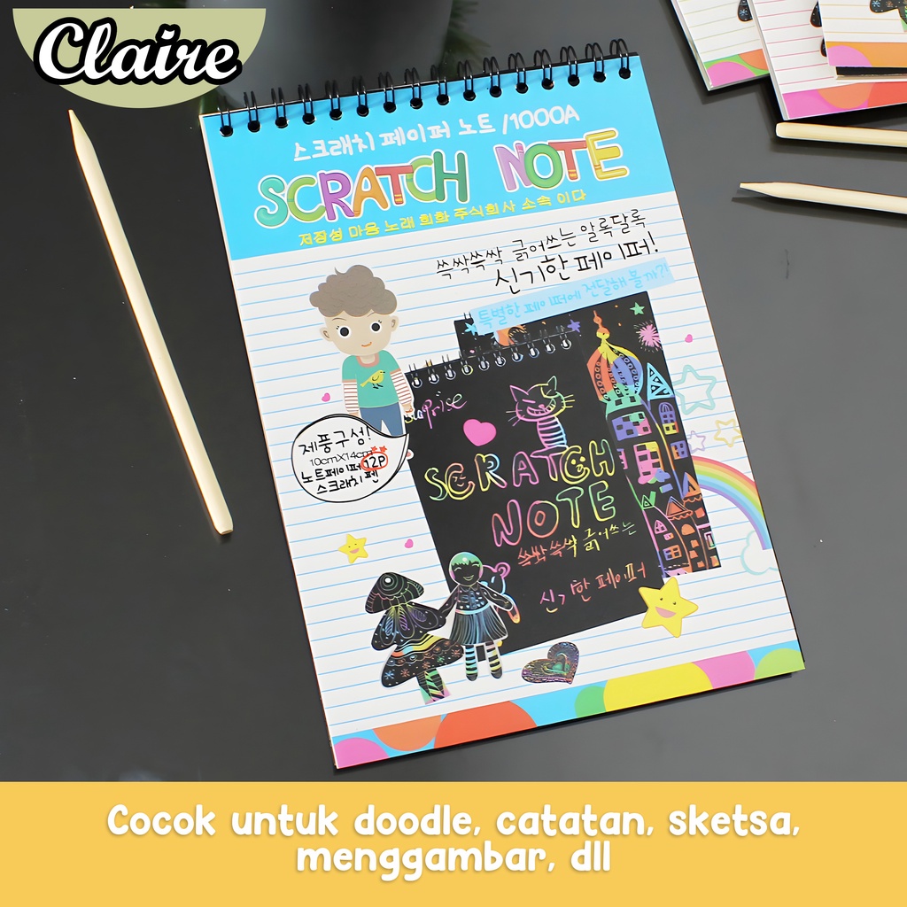 Scratch note /Buku Magic Warna Colourful /mainan Black Cardboard edukasi