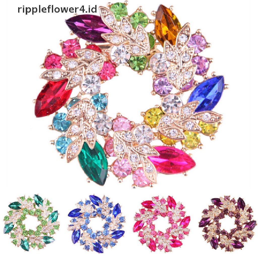 {rippleflower4.id} Mode Baru Bersinar Berlian Imitasi Berlapis Emas Redbud Bunga Pin Bros Perhiasan~