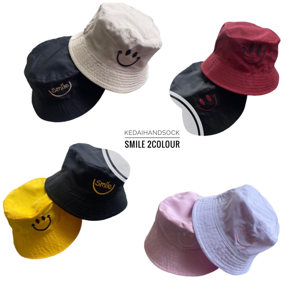 topi buket dewasa smile bordir bolak balik 2 warna