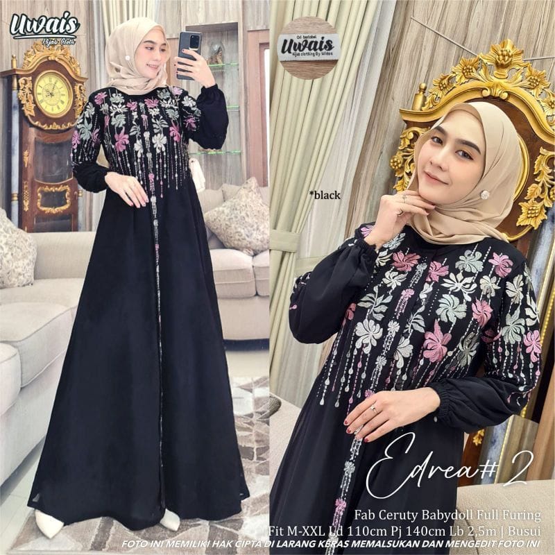 Baju Gamis Wanita Terbaru 2022 Edrea Dress Ceruty Babydoll Aksen Renda Baju Kondangan Busui Friendly Gamis Pesta Mewah Elegan