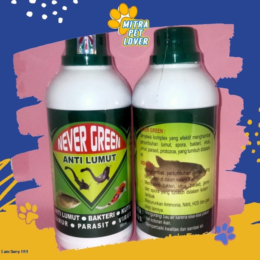 OBAT CAIR ANTI LUMUT UNTUK AIR KOLAM - NEVER GREEN 500 ML - BASMI JAMUR BAKTERI VIRUS SPORA , ORGANIK PERBAIKI KWALITAS AIR-- MURAH GARANSI ORIINAL PET ANIMAL HEALTHCARE VETERINARY TAMASINDO OBAT KESEHATAN &amp; VITAMIN HEWAN BINATANG PELIHARAAN MITRAPETLOVER