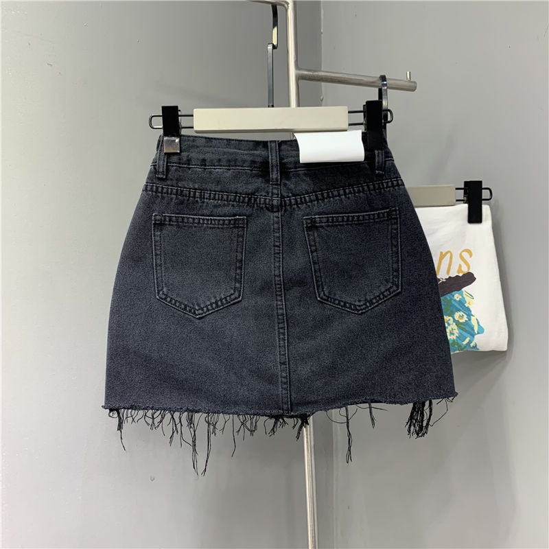 Rok jeans pendek rok mini korea rok sobek samping A-line ootd murah kekinian rok denim