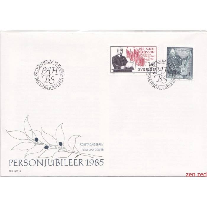 

A442 Perangko Swedia FDC 1985 Personalities 1 Pcs