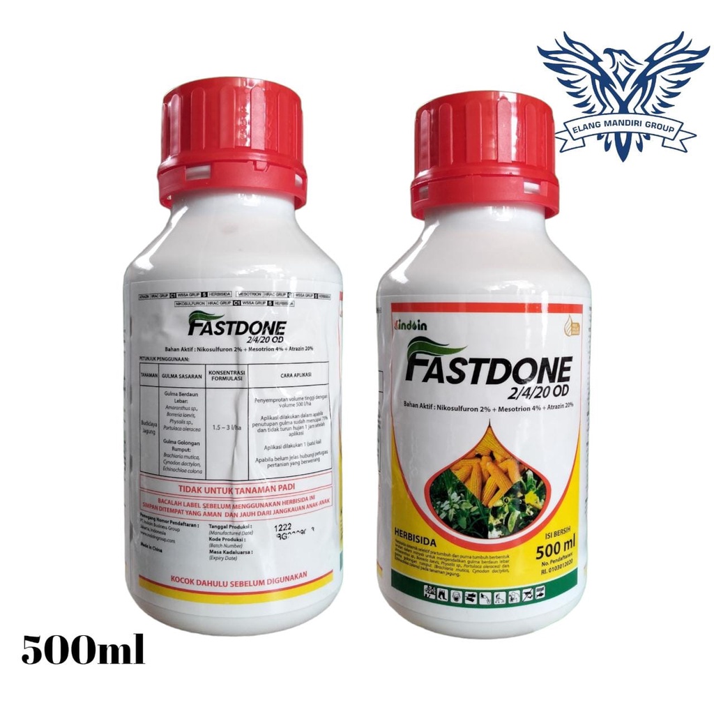 Herbisida  Fastdone 2/4/20 OD 500ml Pasdon basmi rumput sampai akar pada tanaman Jagung Bahan Aktif Nikosulfuron 2% Mesotrion 4% Atrazin 20% kayabas Gallant
