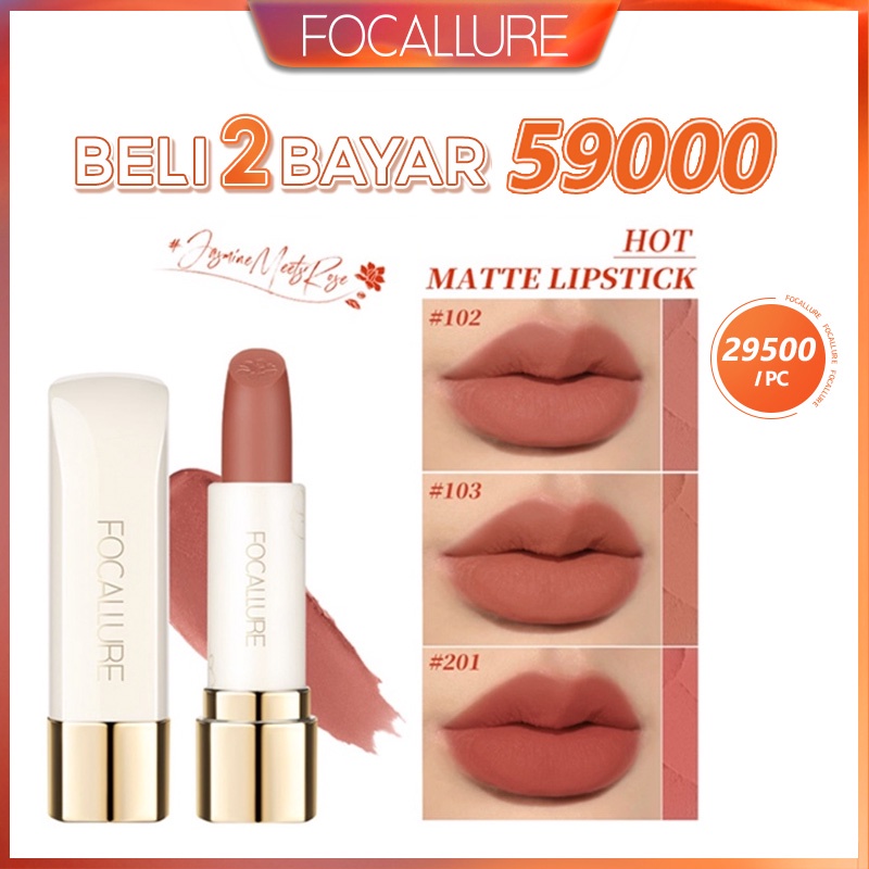 FOCALLURE Matte Lipstick Waterproof Long Lasting Makeup Moisturizer Lip Cream #JasmineMeetsRose Tahan air kosmetik bibir lipstik