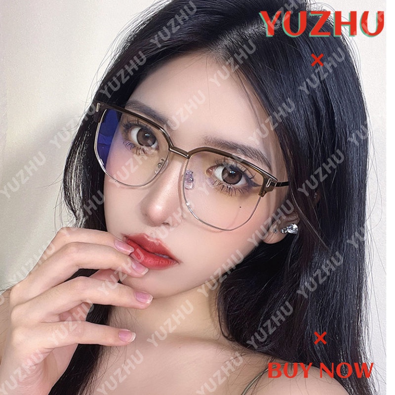 (YUZHU) Vintage Mode Logam Alis Bingkai Kacamata Mode Baru Bisnis Kelas Atas Bingkai Persegi Anti Cahaya Biru Kacamata Pria