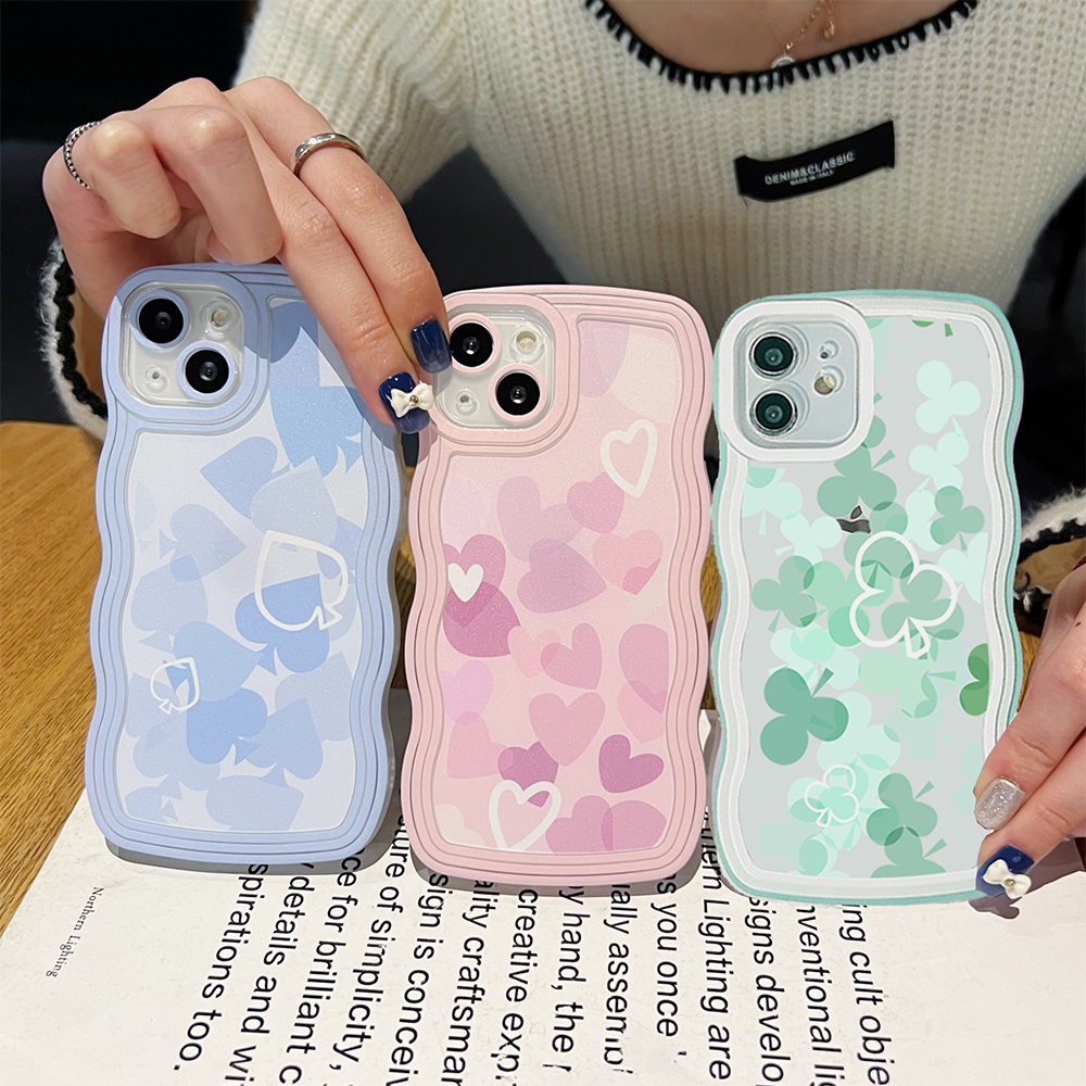 Redmi 10C Note 10C Note 11 Pro Note11S 10A 9C 9A 10 9T Note10 5G 10s Note9 Note8 Note 9S Poco X3 NFC M3 Case Lucky Four Leaf Clover Peach Love Heart Flower Wavy Edge TPU Soft Cover BY