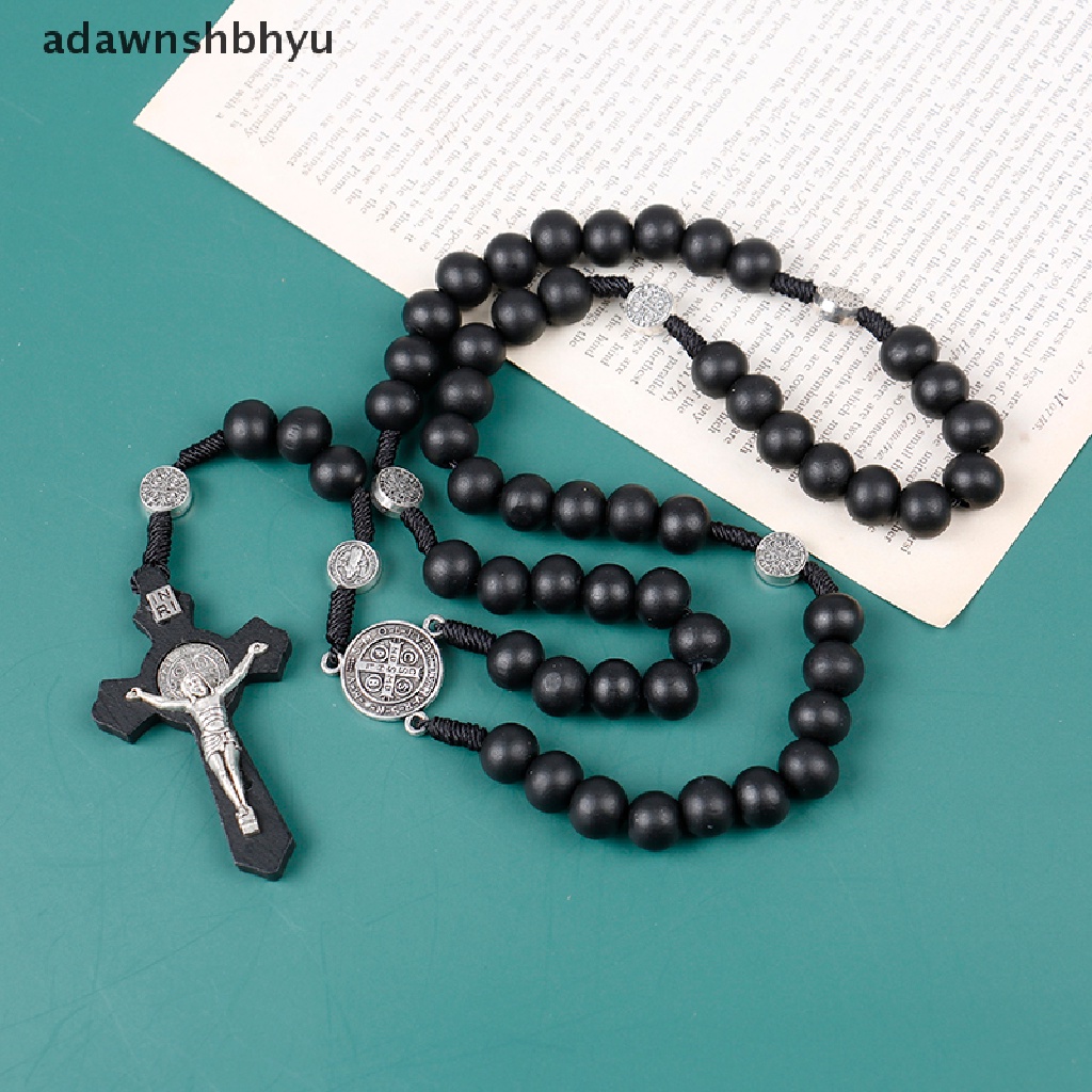 Adawnshbhyu Religi Salib Hitam Antik Rosario Liontin Yesus Santo Manik Kalung ID