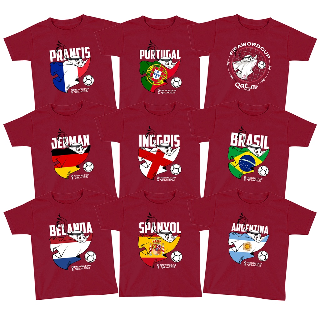 Kaos Anak Piala Dunia Qatar Kaos Couple FIFA WORLD CUP Kaos Argentina Kaos Belanda Kaos Inggris Kaos Portugal Kaos Brazil Kaos France Kaos Jerman Germany Kaos Spanyol Kaos World Cup Qata KAOS POLOS SENJA