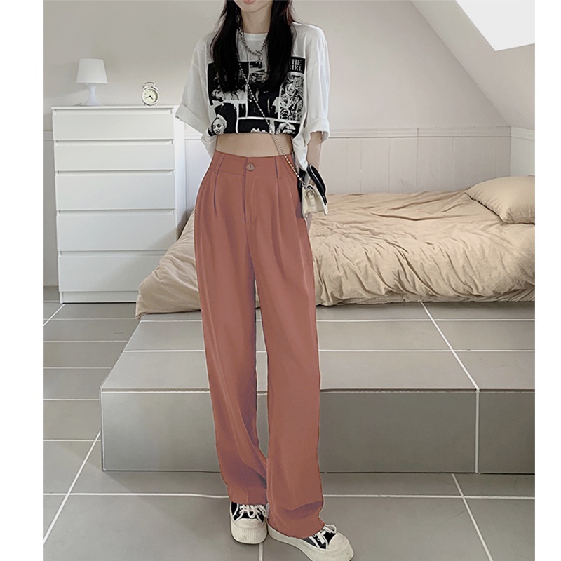 Celana Kulot Kasual Loose Celana Panjang High Waist Wanita Korean Style