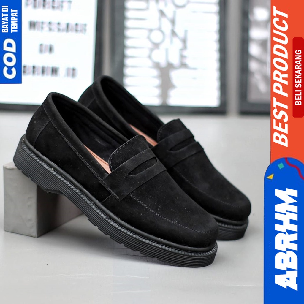 Sepatu Docmart Low Boots Pantofel Kerja Formal Pria Hitam Abrhm Bernad