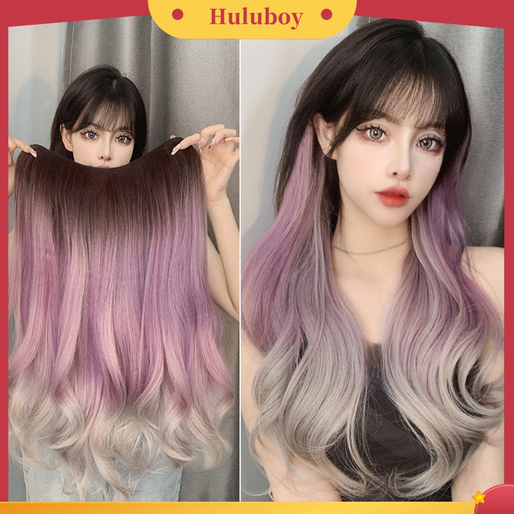 Wig Rambut Palsu Wanita Model Panjang Keriting Warna Gradasi