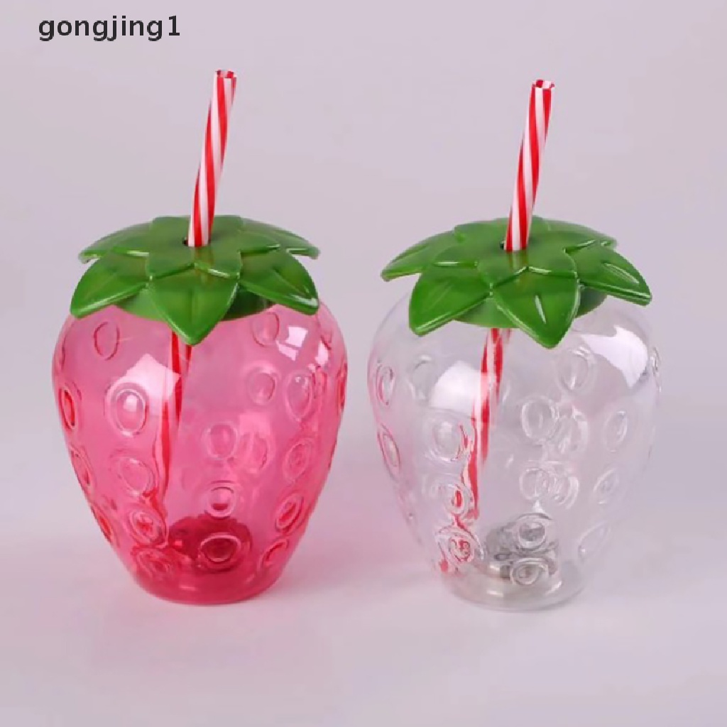 Ggg Spring Strawberry Straw Botol Air Minum Jerami portable Nanas Cangkir Plastik Untuk Musim Semi Pernikahan Baby Shower Pesta Ulang Tahun Desktop Decor ID