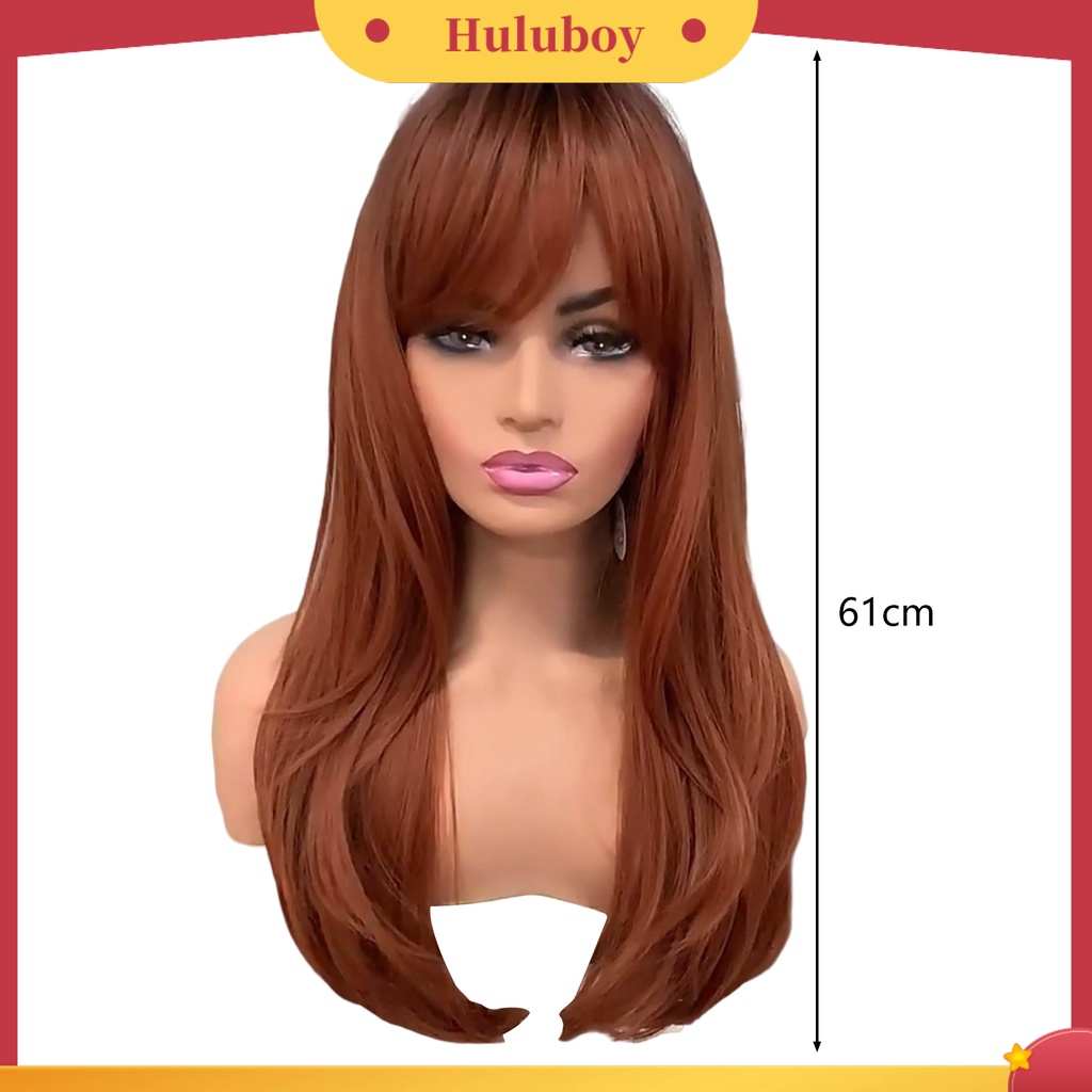 Wig Rambut Panjang Lurus Dengan Poni Warna Coklat Merah Untuk Cosplay