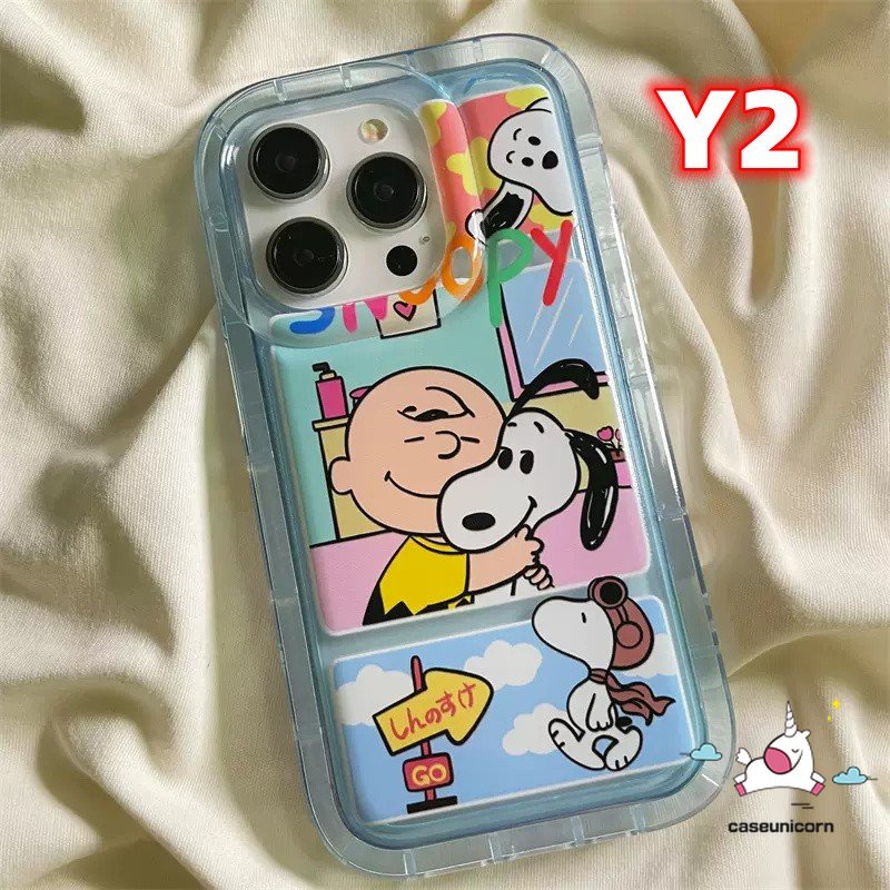 IPHONE Airbag Shockproof Phone Case Kompatibel Untuk Iphone14 11 13 12 Pro MAX 6 6S 7 8 Plus XR X XS MAX 7plus 8plus Kartun Lucu Snoppy Lembut TPU Bening Anti Jatuh Full Penutup Belakang