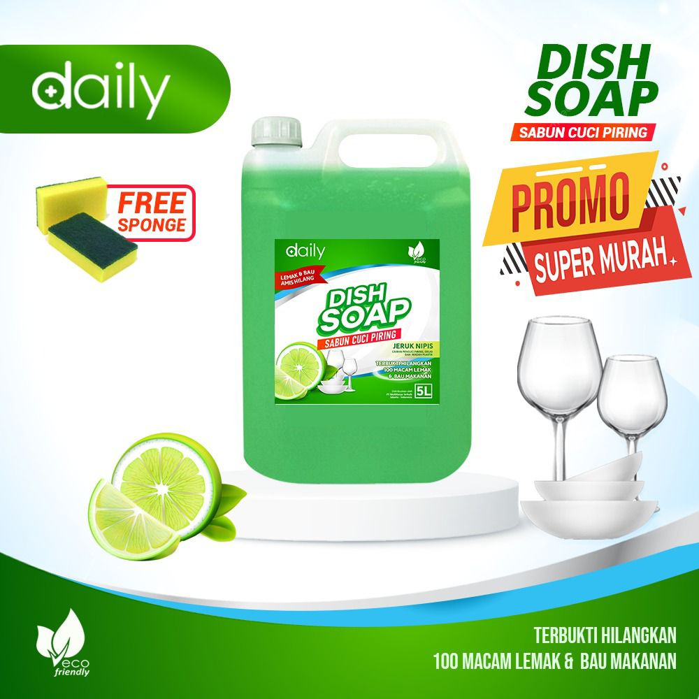 SABUN CUCI PIRING DAILY DISH SOAP 5 LITER  + FREE SPONS CUCI PIRING