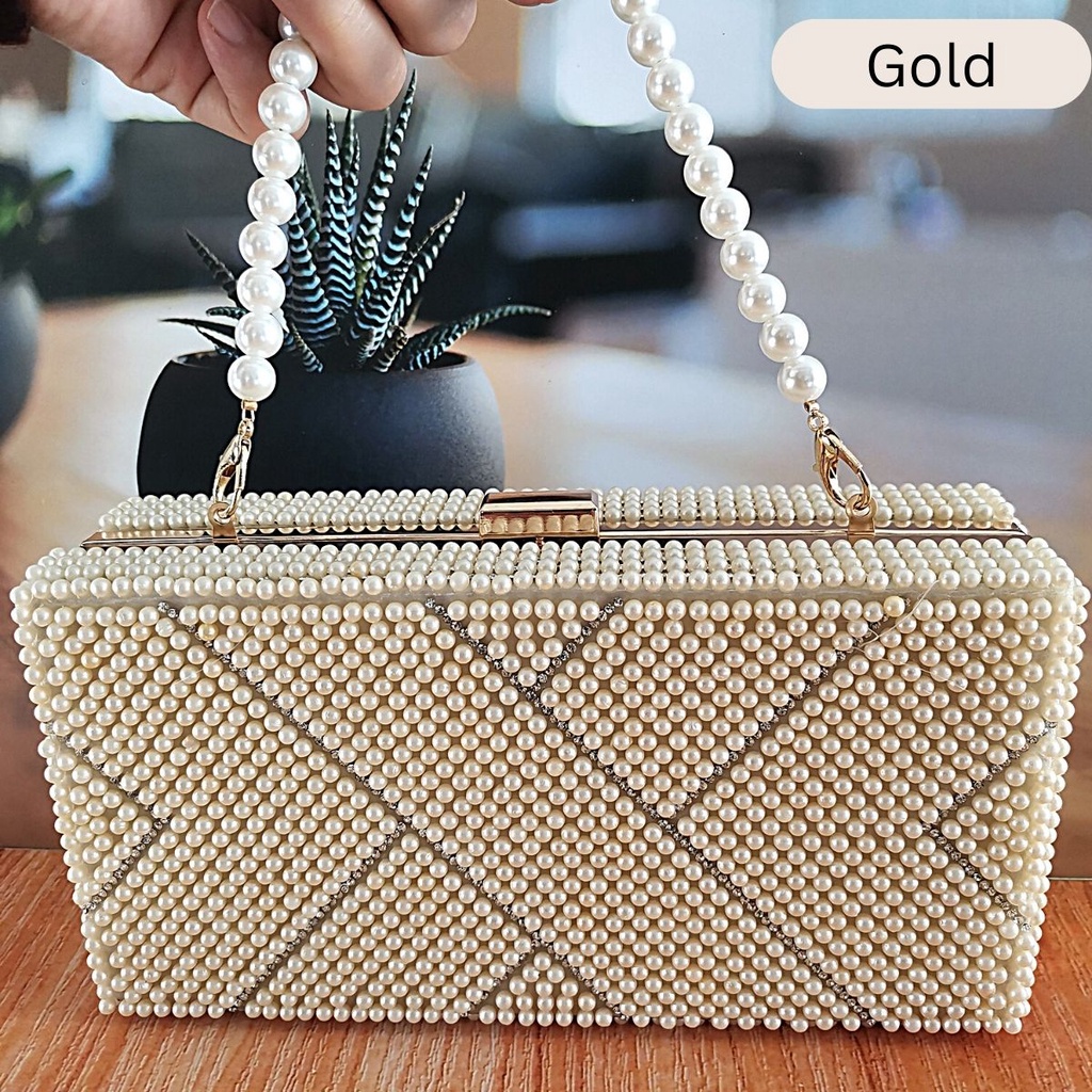 Tas Pesta Import Mutiara Kondangan Wanita Premium Kristal Ori Terkini Handbag Wisuda Elegan Mewah Impor 70195-2 KLIKSISTA