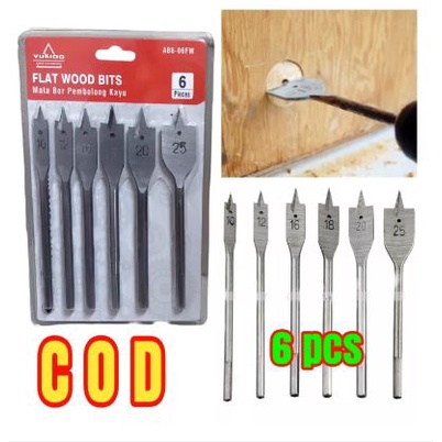 YUKIDO mata bor kayu kipas set 6pcs / Wood spade bit set Benz Werkz / 6pcs flat wood drill bit wood working