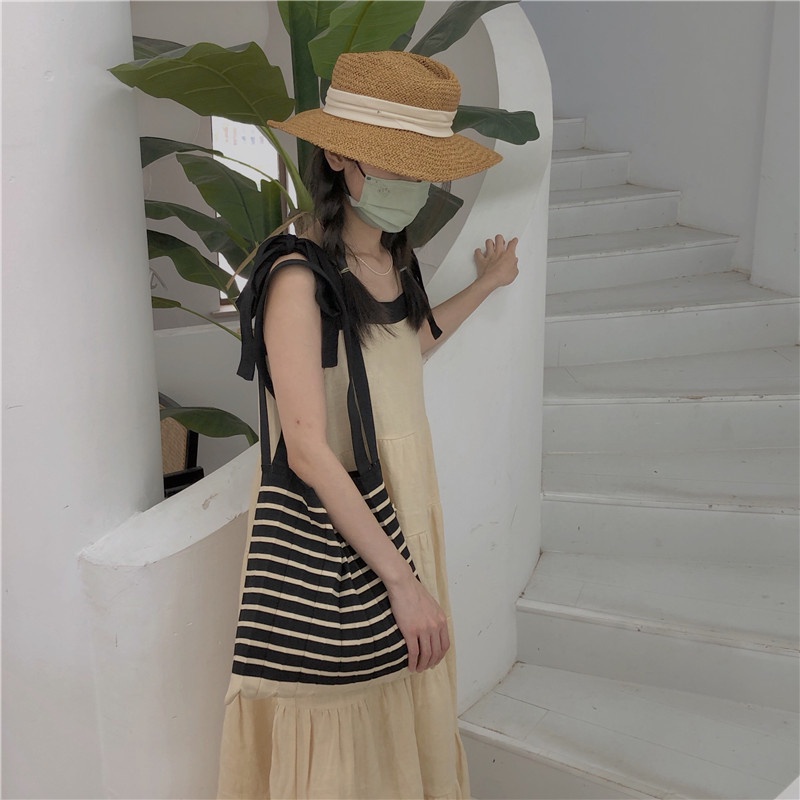 Town Shell - Pleats Stripe Korean Hand Bag / Pleated Totebag / Pleat tote bag / tas korea jinjing