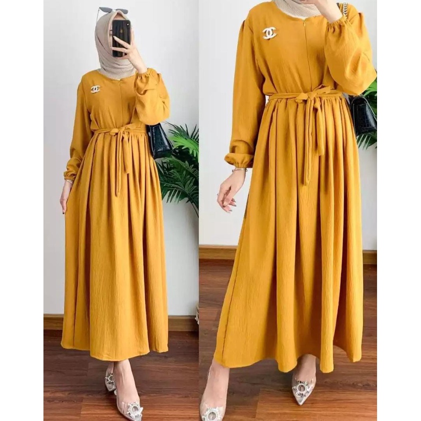 Liana Dress Bahan Crinkle Airflow / Gamis Muslimah Terbaru / Pakaian Wanita Terbaru