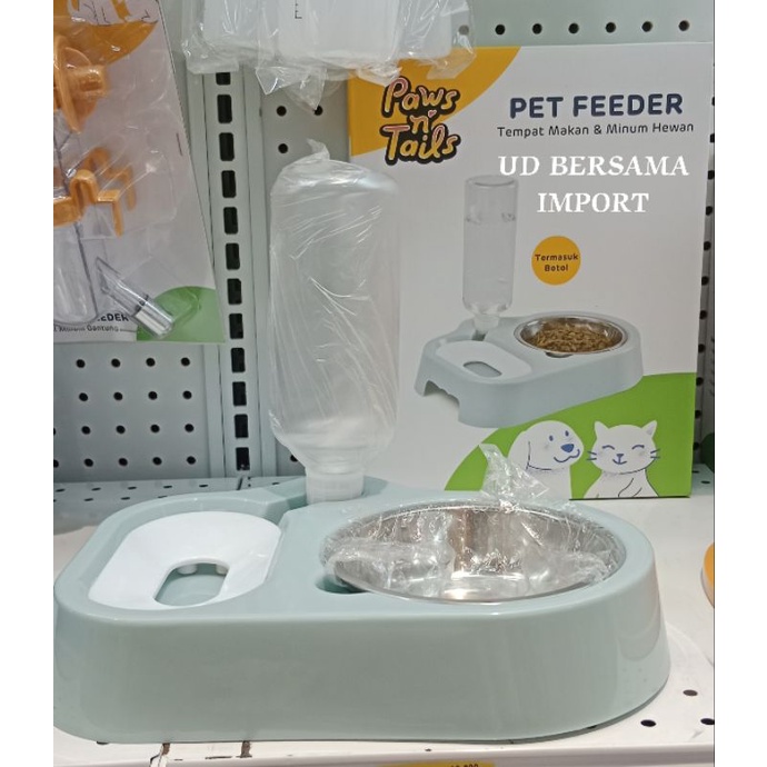 PAWS N TAIL Dispenser Makanan Hewan/Tempat Makan&amp;Minum Hewan - Biru